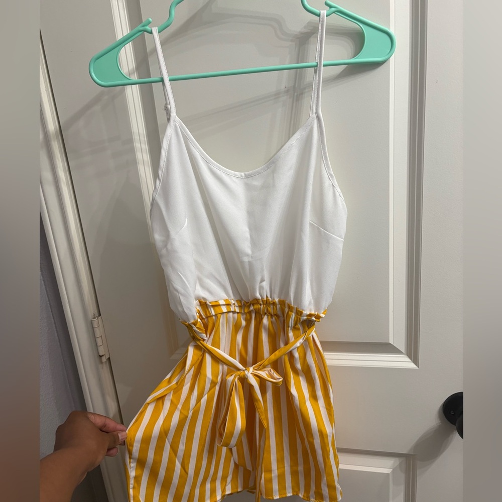 White and Yellow Striped Romper